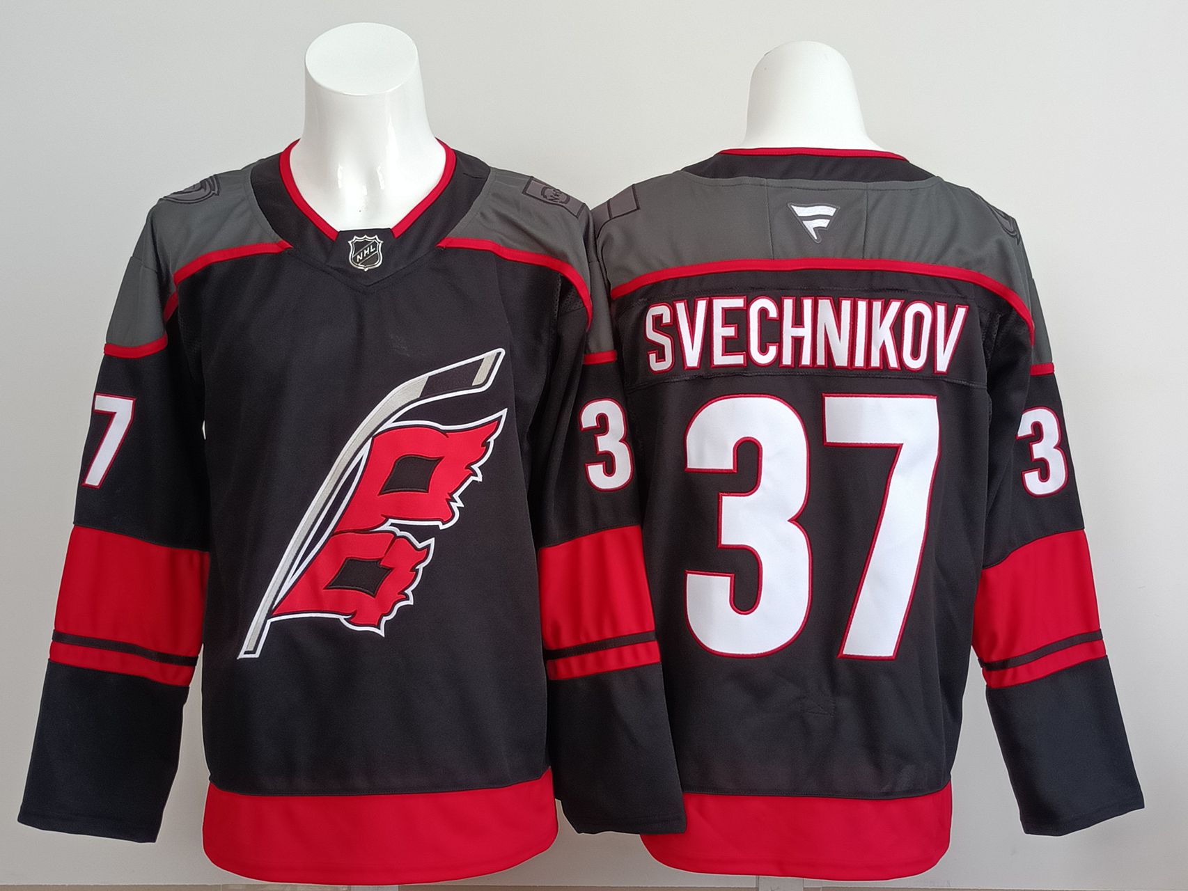 Men 2025 Carolina Hurricanes 37 Svechnikov Black Fanatics Home Premium NHL Jersey style 1